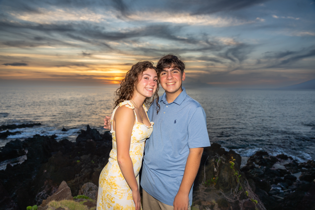 Brother sister flash photo portrait sunset